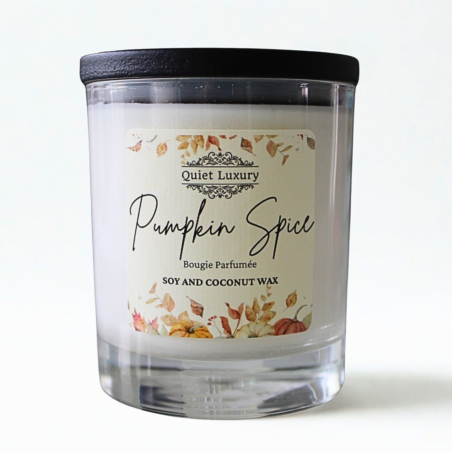 Pumpkin spice candle with 'Quiet Luxury' label pumpkin spice
